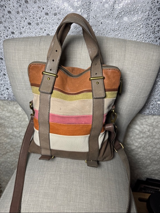 Fossil Handbags - Fossil Leather Multi-Stripe Tote Bag in Brown and Pink